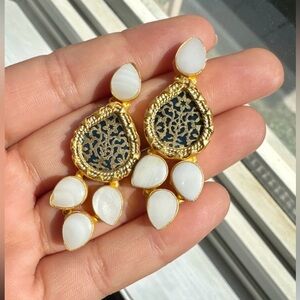 Elegant Gold and White Teardrop Earrings